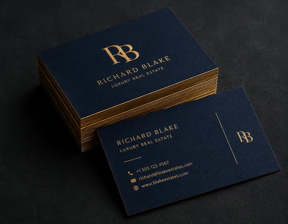 Premium navy and gold foil business cards