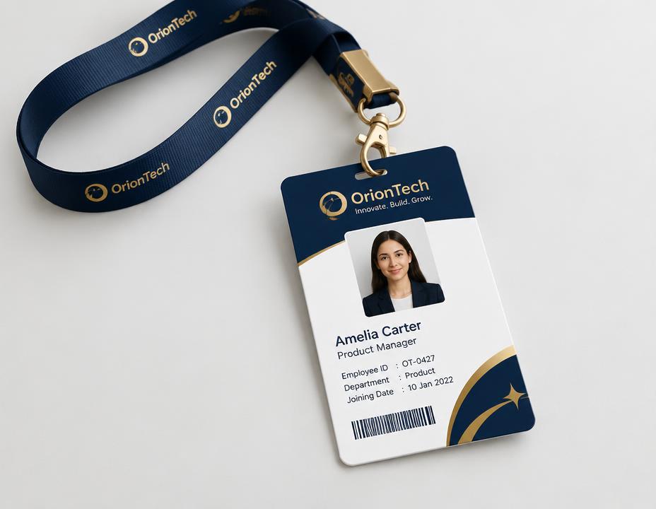 Corporate employee ID card with lanyard