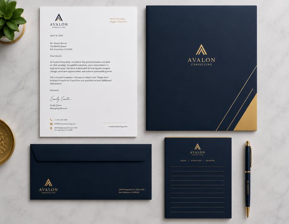 Letterhead, envelope, folder and notepad set